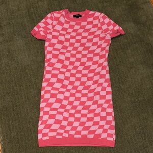 Pink and White Checkered Knit Dress